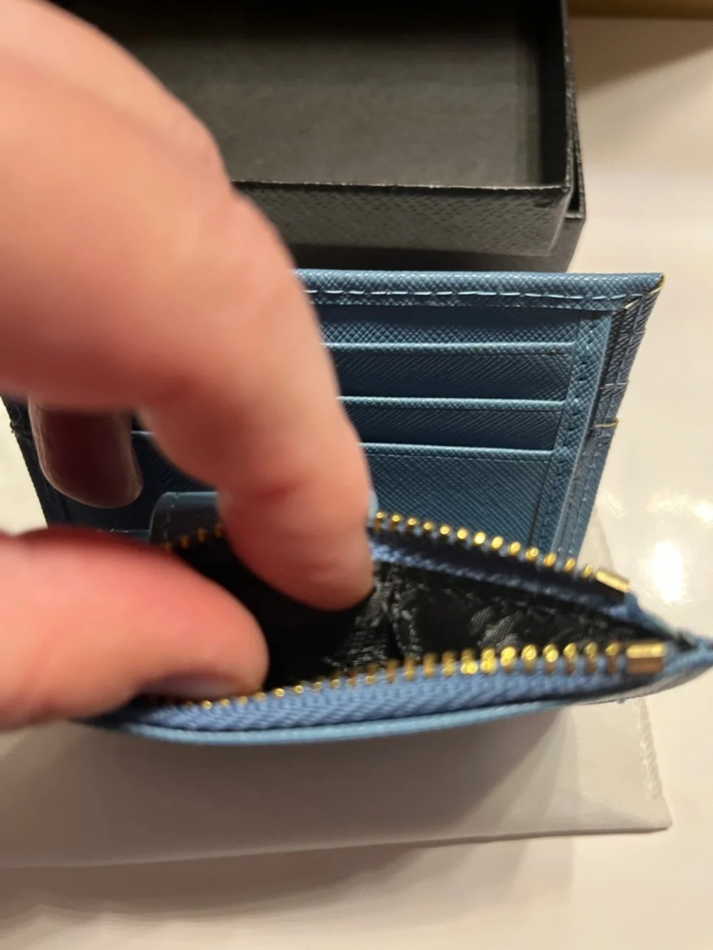 NWOT Authentic Prada Light Blue Saffiano Leather Card Case with Zip Pocket. OBO - Picture 4 of 10